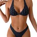WDIRARA Women's Polka Dots Bikini Set Halter Triangle Swimsuit 2 Piece Bathing Suit (A Black Multicolor), Size XX Small