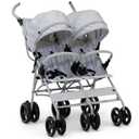 GAP babyGap Classic Side-by-Side Double Stroller - Lightweight Double Stroller with Recline, Extendable Sun Visors & Compact Fold - Made with Sustainable Materials, Grey Stripes