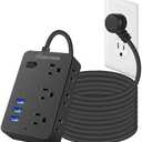 25FT Extension Cord with Multiple Outlets, Asamoom 25 ft Surge Protector Power Strip with 6 Outlets with 4 USB Ports(1 USB C), Flat Plug with Long Cord 1700 Joules Protection for Home Office Black