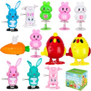 MGparty 12 Pack Easter Wind Up Toys Easter Party Favor Bunny Toys Easter Basket Stuffer Pinata Toys Goodie Bags Easter Gifts for Kids