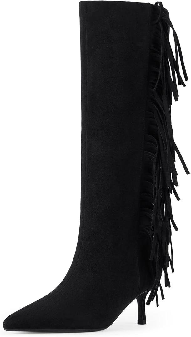 Modatope Knee High Boots Women Kitten Heels Tall Boots Pointed Toe Long Boot for Women, 9.5