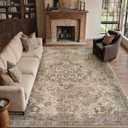 PureCozy Brown Vintage 8x10 Area Rug for Living Room Machine Washable Large Rug Non-Slip Soft Low Pile Carpet Floral Stain Resistant Indoor Office Throw Rug for Bedroom Dining Room Nursery