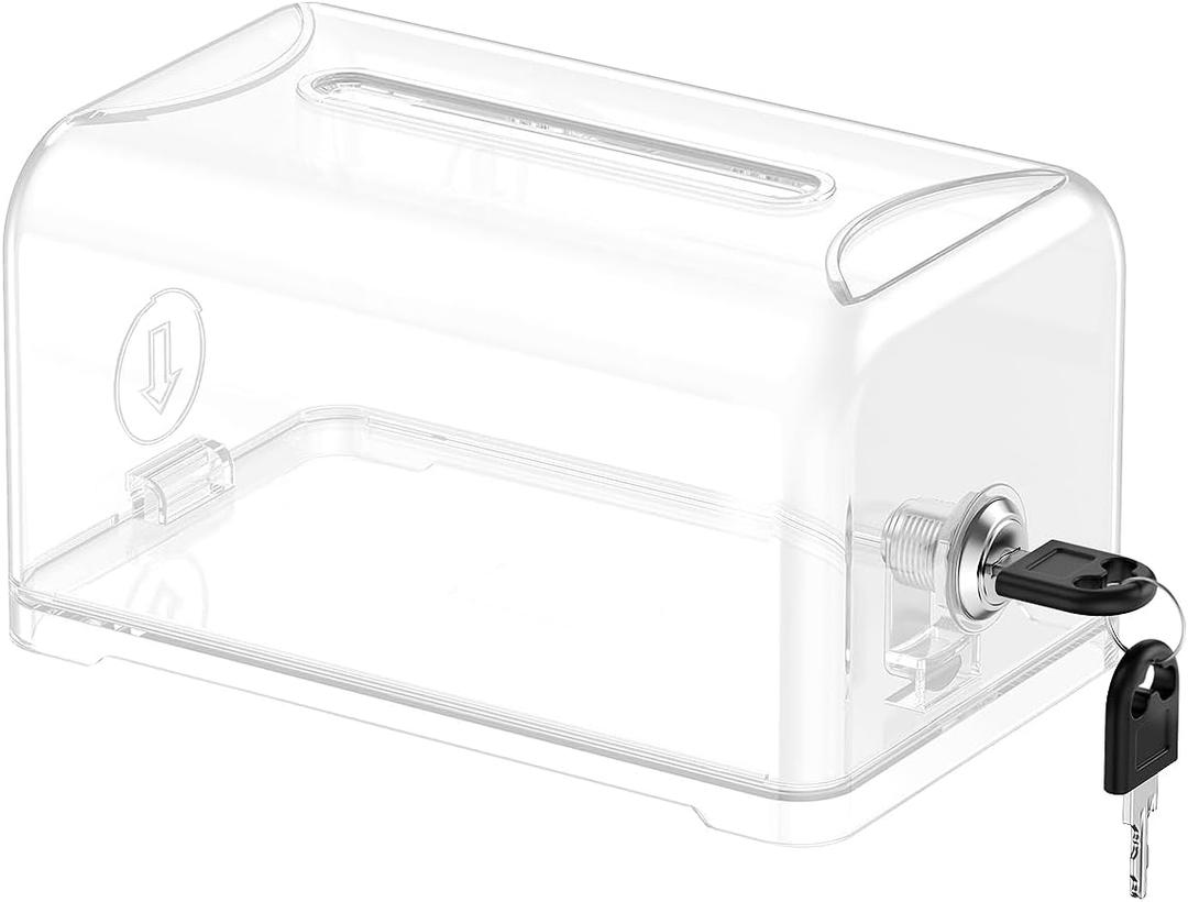 Uniclife Acrylic Donation Box for Fundraising, Clear Suggestion Box with Slot and Lock, Desktop Ballot Boxes Tip Jar, Plastic Storage Container for Voting Comment Collection, 7.3" x 4.5" x 3.9" (1 Pack, Transparent)