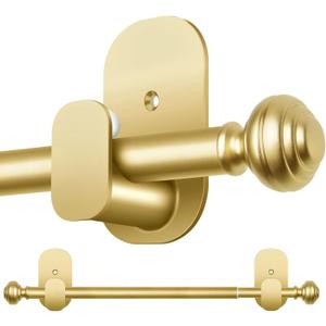 KAMANINA Curtain Rods No Drilling for Windows 32 to 86 Inches, 5/8 Inch Diameter Adjustable Drapery Pole with Adhesive Brackets, Gold