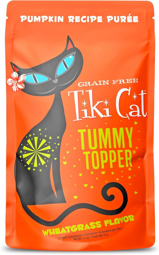 Tiki Cat Tummy Topper, Pumpkin Recipe Puree, Formulated to Support Healthy Digestion, Mousse Cat Food Topper, 1.5 oz. Pouch (12 Count), BBD: 04/23/2027