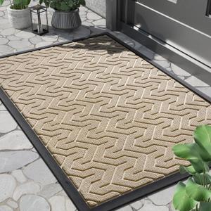 Yimobra Large Door Mat Outside Entrance 36x24, Waterproof Heavy Duty Outdoor Mats for Front Door, Non Slip Rubber Entry Mat for Garage Patio, Easy Clean, Ligth Beige