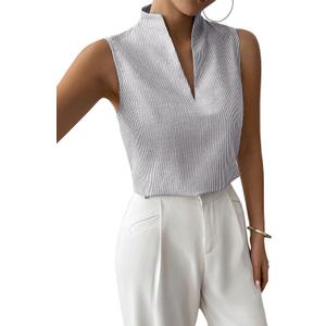SOLY HUX Women's Work Outfits V Neck Sleeveless Blouses Summer Casual Tank Tops Business Office Dressy Striped Shirts