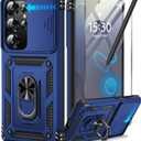 Taisairu for Samsung Galaxy S25 Ultra Case with Screen Protector & Slide Camera Lens Cover, Built-in Magnetic Ring Stand Shockproof Protective Phone Case for Samsung S25 Ultra Case (Blue)