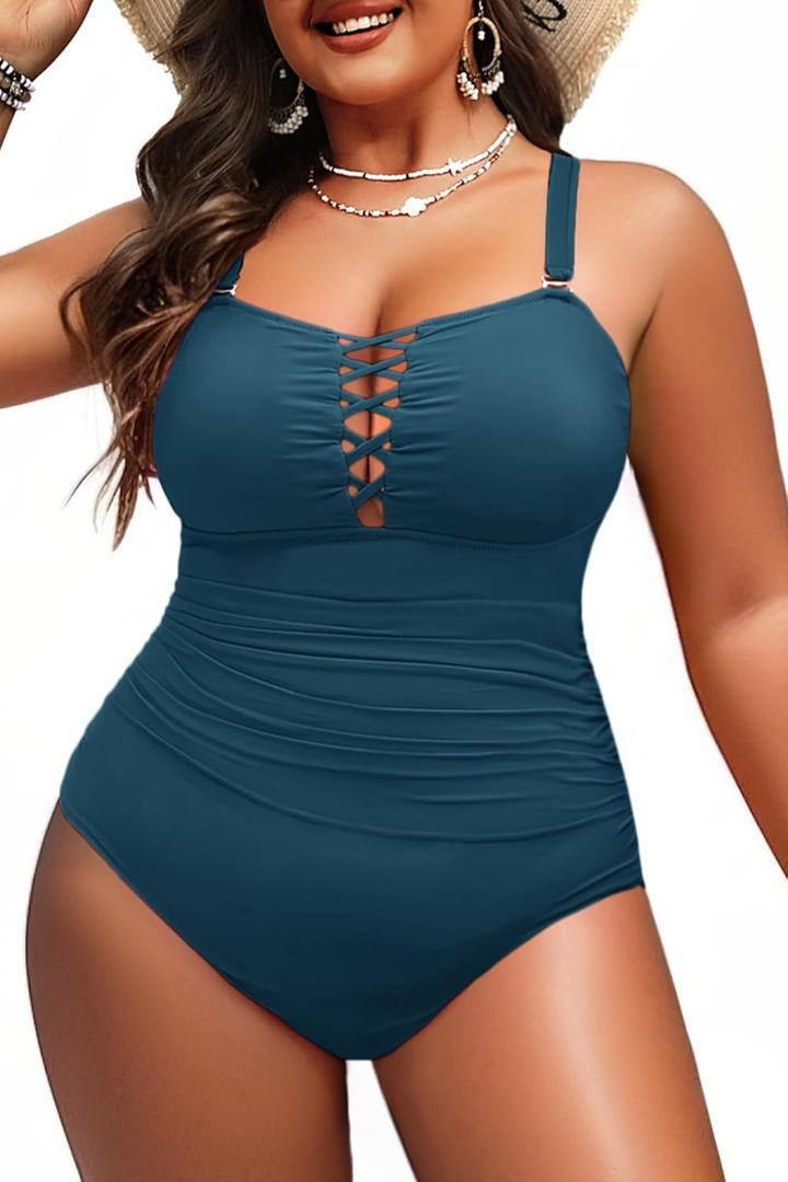 Yonique Women Plus Size One Piece Swimsuits Tummy Control Bathing Suits Vintage Swimwear (Peacock Blue) Yonique Women Plus Size One Piece Swimsuits Tummy Control Bathing Suits Vintage Swimwear (Peacock Blue)