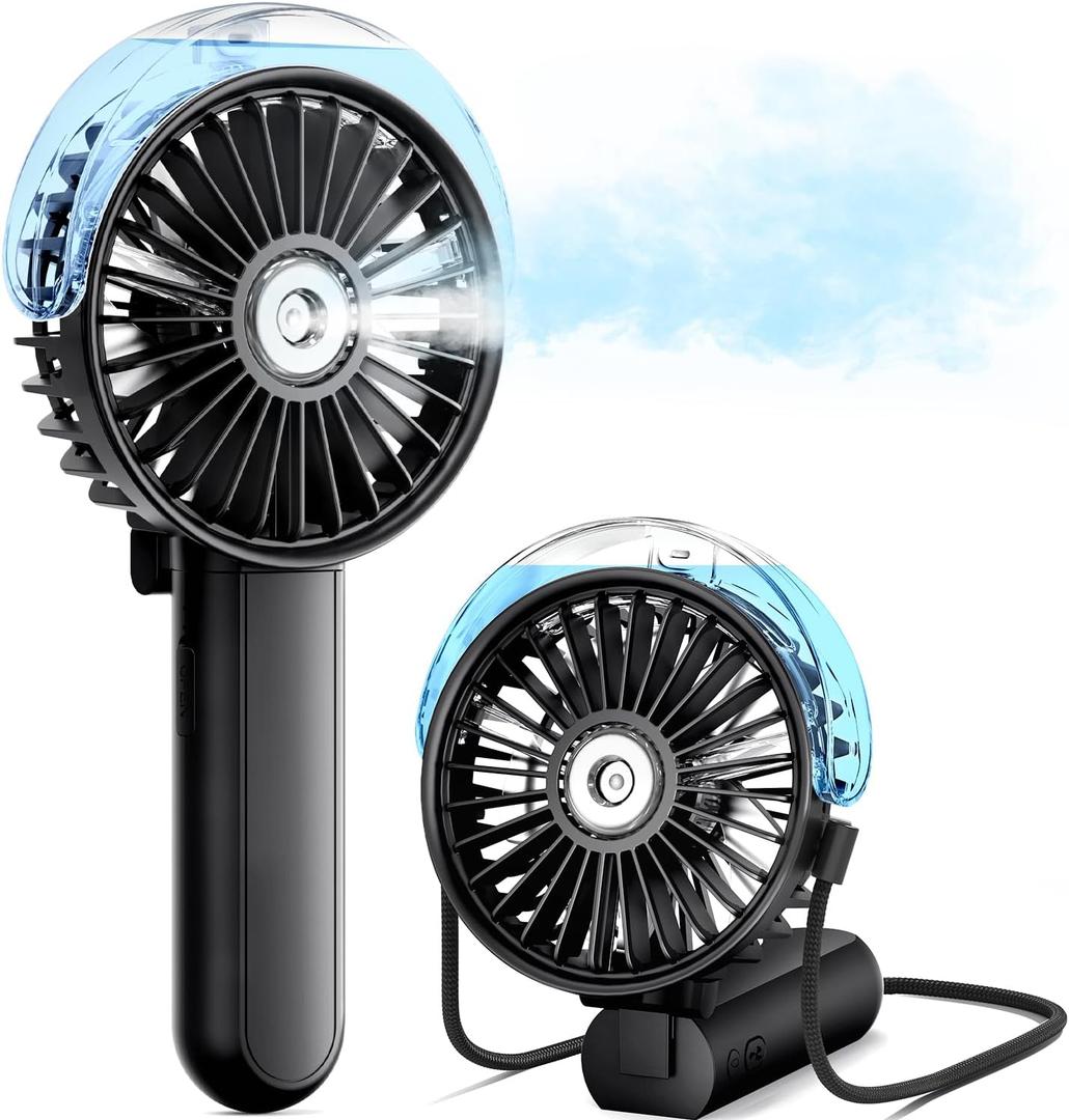 SWEETFULL Misting Fan Portable - 180 Foldable Handheld Personal Fan with Mist Spray, 3 Speeds, 30ml Water Tank, USB Rechargeable for Travel, Outdoors, Makeup, Camping, Home, and Office Use (Black)