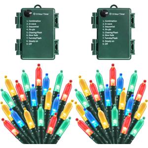 50LED Battery Operated String Lights with Timer 8 Modes Waterproof Outdoor Indoor for Christmas Decor Multicolor 2 Pack