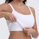 CRZ YOGA Seamless Womens U Neck Longline Sports Bra - Thin Strap Padded Workout Crop Tank Ribbed Open Back Yoga Camisole Top (White, XL)