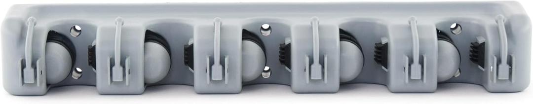 Broom Holder with 5 Holding Positions & 6 Hooks, Easy Wall Mount Storage for Organizing Garage or Closet (1 Count (Pack of 1))