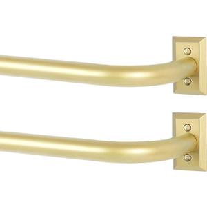 TANGWIN Gold Wrap Around Curtain Rods 2 Pack:Blackout Heavy Duty Adjustable Window Curtain Rod Room Darkening,Modern Industrial Curved French Return Metal Drapery Rods Easy Install,Brass Gold 48-90"