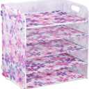 5 Trays Desk Organizer Document Holder with Handle File Organizer Paper Organizer for Desk for Office Supplies Home and School(Floral)