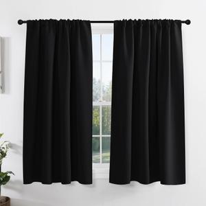 PONY DANCE Blackout Window Curtains for Bedroom - Thermal Insulated Curtain Drapes for Winter, Short Rod Pocket Blinds for Kitchen/Living Room, W 42 x L 54 inches, Black, One Pair