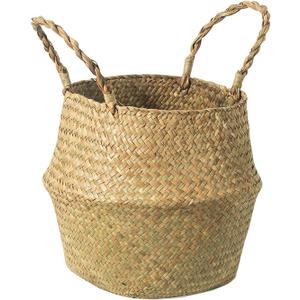 BrilliantJo Seagrass Belly Basket,  Woven Plant Pot Holder handmade Home Decor for Storage Plants Picnic Grocery Large(12.6 x 11.02 inch)