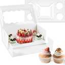 10 Packs Bento Cake and Cupcake Box 5 Holes Fit 4 Cupcakes and 1 Mini Cake Box with Clear Window and Stickers for Cake Cupcake Cookie or Valentine'Day MotherDay.(1+4/10pcs)