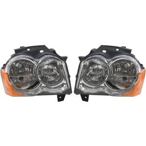 Headlight Assembly Compatible for Jeep Grand Cherokee 2008-2010 Chrome Housing Headlamp Assembly (without Bulbs)