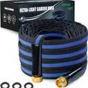 Ultra Lightweight 15FT Garden Hose - Heavy-Duty Kink-Free Flexible Hose, Non-Expanding Design with Aluminum Brass Fittings, Crush-Proof for Yard/Lawn/Outdoor Use (Black-Blue, 15 FT)