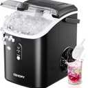 EUHOMY Nugget Ice Maker Countertop with Handle, Ready in 6 Mins, 34lbs Per Day, Removable Top Cover, Auto-Cleaning, Portable Sonic Ice Maker with Basket and Scoop, for Home/Party/RV/Camping (Black)