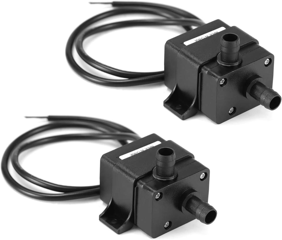 QWORK 12V DC Water Pump, Submersible Brushless Motor, Ultra-quiet, 240 L/H, 3m/9.8FT Head, Waterproof, for Pond, Aquarium, Fish Tank, & Fountain - 2-Pack