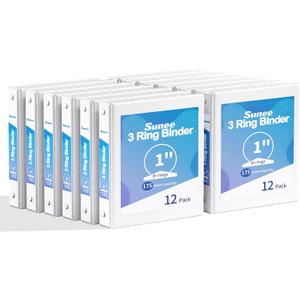 SUNEE 3 Ring Binders 1 Inch 12 Pack, Clear View Binders Bulk Three Ring PVC-Free (Fit 8.5x11 Inches) for School or Office Business Supplies, White