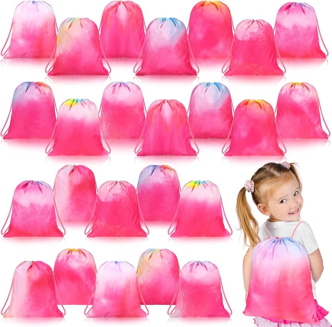 Shappy 24 Pack Pink Tie Dye Drawstring Bags 11.8 x 9.8 Inch Tie Dye Party Favor Bags for Girls Kids gift Birthday Party Supplies
