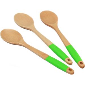 Chef Craft Premium Silicone Handle Wooden Spoon Set, 14 inch, Green