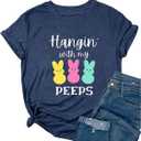Ykomow Happy Easter Shirts for Women Hangin with My Peeps T Shirt Cute Easter Bunny Outfit Tees (Large, Navy)