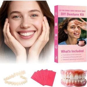 Denture Do it Yourself Full Set of Top and Bottom Fake Teeth, for Improve Smile, DIY Kit Easy and Convenient, Fake Teeth Repair Missing Teeth, Protect Your Teeth-JJ12