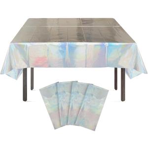LabZhang 4 Pack Iridescent Plastic Tablecloth, Rectangular Disposable Tablecloths Sparkle Party Table Covers 54" x 108" (Laser)