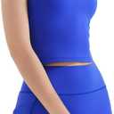 SUUKSESS Women 2 Piece Workout Sets Padded Tank Tops Tummy Control Leggings Gym Outfits (Blue, XL)