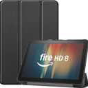 Amazon Fire HD 8 Tablet Case,Tablet Case Fits Amazon Kindle Fire HD 8 & 8 Plus Tablet (812th/10th Generation, 2024/2022/2020 Release) Trifold Stand Cover with Backshell with Auto Wake/Sleep. (Black)