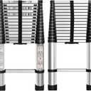 WFLNHB 14.5 FT Telescoping Ladder One Button Retraction Aluminum Extension Ladder Collapsible Suitable for Outdoor or Indoor