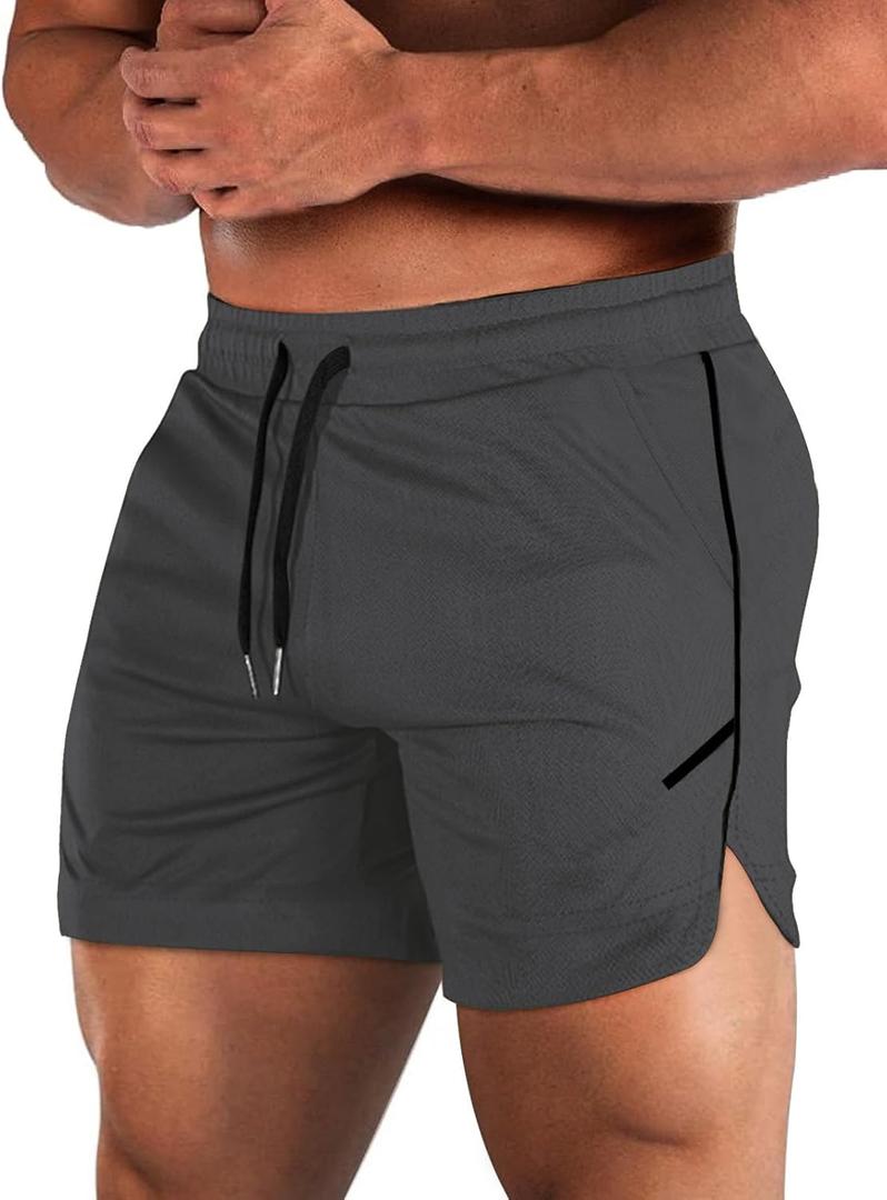 Aolesy Mens Workout Shorts with Zip Pocket 5" Lightweight Gym Running Shorts Linerless Bodybuilding Athletic Shorts (Gray, S)