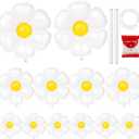 12 PCS Daisy Balloons Daisy Party Decorations Jansburg Foil Mylar Balloons Boho White Flower Balloon Garland Kit for Birthday Party Wedding Garland Dcor 3 Mixed Sizes L/M/S