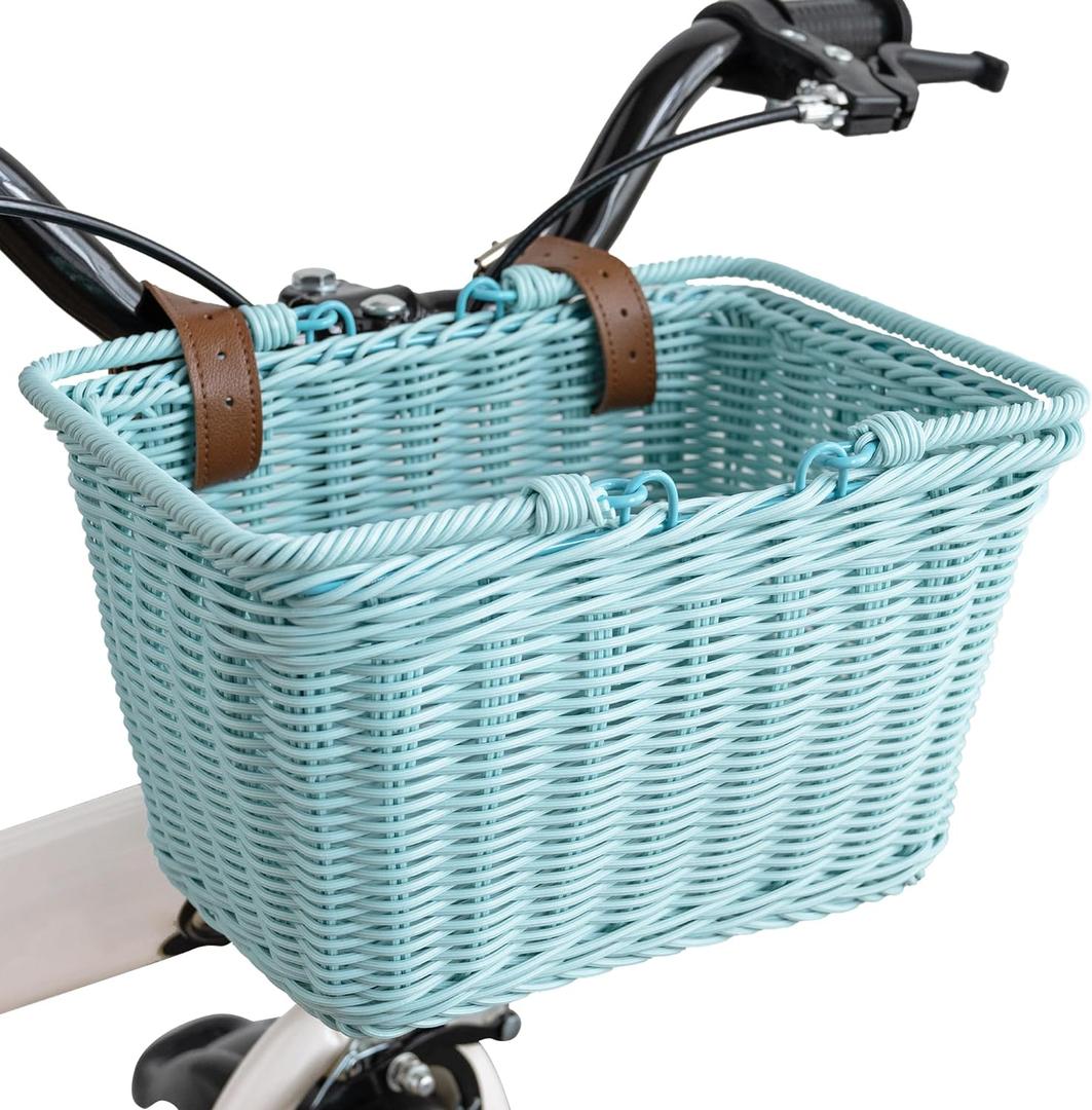 GRANNY SAYS Kids Bike Basket, Front Bicycle Bike Baskets for Kids, Small Wicker Bike Basket for Boys and Girls, Small Wicker Basket for Bike, 9" x 7" x 6", 1-Pack (Cyan)