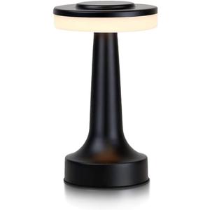 Cordless Metal Desk Lamp, Touch Sensor Control LED Table Lamp, 3 Color Stepless Dimmable Battery Powered Lamp for Living Room, Dorm, Home Office (Black)