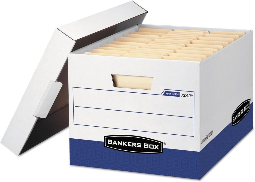 Bankers Box 12-Pack R-Kive Heavy Duty File Storage Boxes with Lids, FastFold Assembly, Letter/Legal, (07243)
