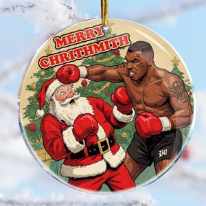 2 x Merry Chrithmith - Santa Funny Boxing - Christmas Ornaments - Christmas Decorations - 3.6 in Acrylic - Funny Gag Gifts - White Elephant - Stocking Stuffers
