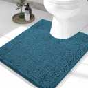 Smiry Luxury Chenille Toilet Rugs U-Shaped 24x20, Soft Absorbent Non-Slip Contour Bathroom Rugs for Toilet, Machine Washable Contoured Bath Mats, Peacock Blue