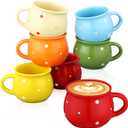 Sliner 6 Pcs Polka Dot Creative Coffee Mugs 10 oz Hot Chocolate Mugs Flat Bottom Coffee Cups with Handle Ceramic Porcelain Dinnerware for Kids Birthday Gift, Assorted Color
