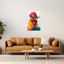 ZQQART Rooster Canvas Wall Art Funny Chicken Portrait Picture Prints Rustic Animal Painting Artwork Farmhouse Kitchen Decor Framed(White,12.00" x 18.00")