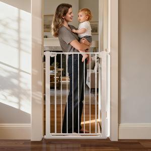 43 inch Tall Safety Dog Gate Adjustable 29.7-45.2 inch Extra-Wide Metal Pet Gate Drill-Free Pressure-Mount Installation kit Self-Closing Cat Gate for StairwellsDoorwaysWhite