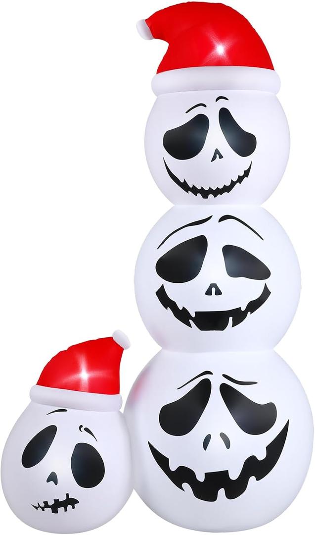 Leyndo 6ft Christmas Inflatable, Skeleton Inflatable with Santa Hat Christmas Decorations for Xmas Holiday Party Indoor Outdoor Halloween Garden Lawn Yard Sign, with Build-in LED Lights