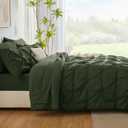 CozyLux California King Comforter Set Olive Green - 7 Pieces Cal King Pintuck Bed in A Bag Gift for Family, Pinch Pleat Bedding Sets with All Season Comforter, Sheets, Pillowcases & Shams