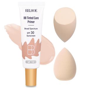 BB Cream Tinted Moisturizer with SPF 30Lightweight BB Blur Tineted Care Primer,Hydrating Tinted Sunscreen for Face,Full-Coverage Skin Tint Makeup for All Skin Types with 2PCS Sponge (02 Natural) (0.33 Fl Oz (Pack of 3))