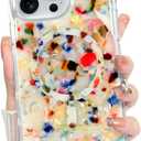 Bonoma for iPhone 16 Pro Max Case, Sparkly Luxury Marble Back, Magnetic Support for MagSafe Shockproof Cover, Crystal and Corner High-Duty Protection for Girls Women