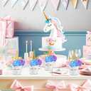 Knitgrip 30 Pcs Unicorn Party Table Centerpiece Decorations Include Hydrangea Unicorn Horn Toppers and Metal Buckets for Unicorn Birthday Party Baby Shower Supplies